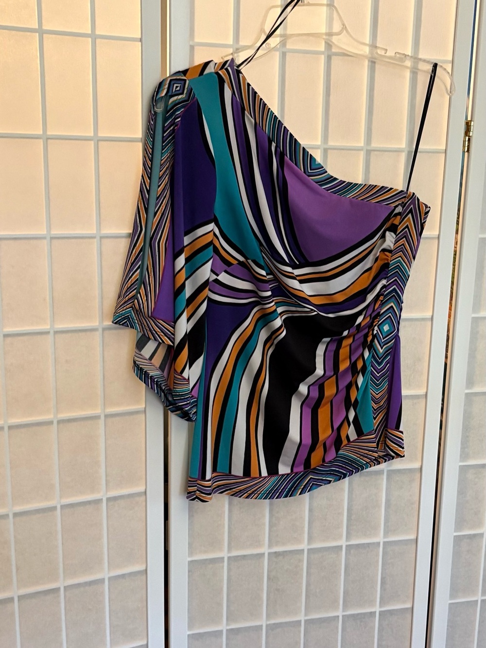 Asymmetric One-Shoulder Striped Camisole - Purple Multi